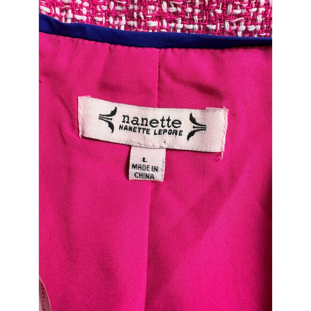 Nanette Lepore Tweed Blazer Pink and White Textured Boucle Knit Size L - Picture 5 of 8